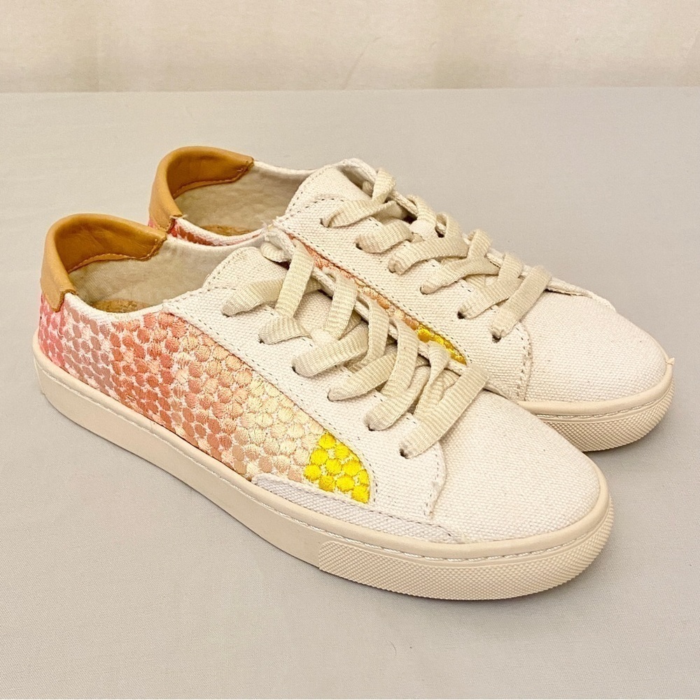 Soludos x Chiaozza Embroidered Ombré Sneaker Womens Size 5 Ivory Pink Yellow - Picture 10 of 10